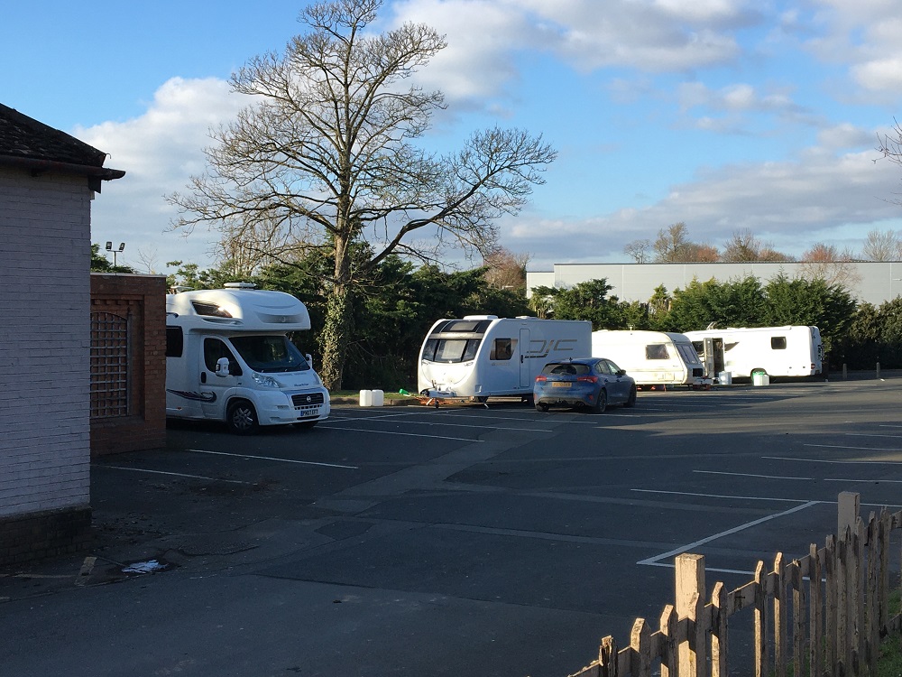 Travellers set up camp on St Peter's pub car park in Worcester